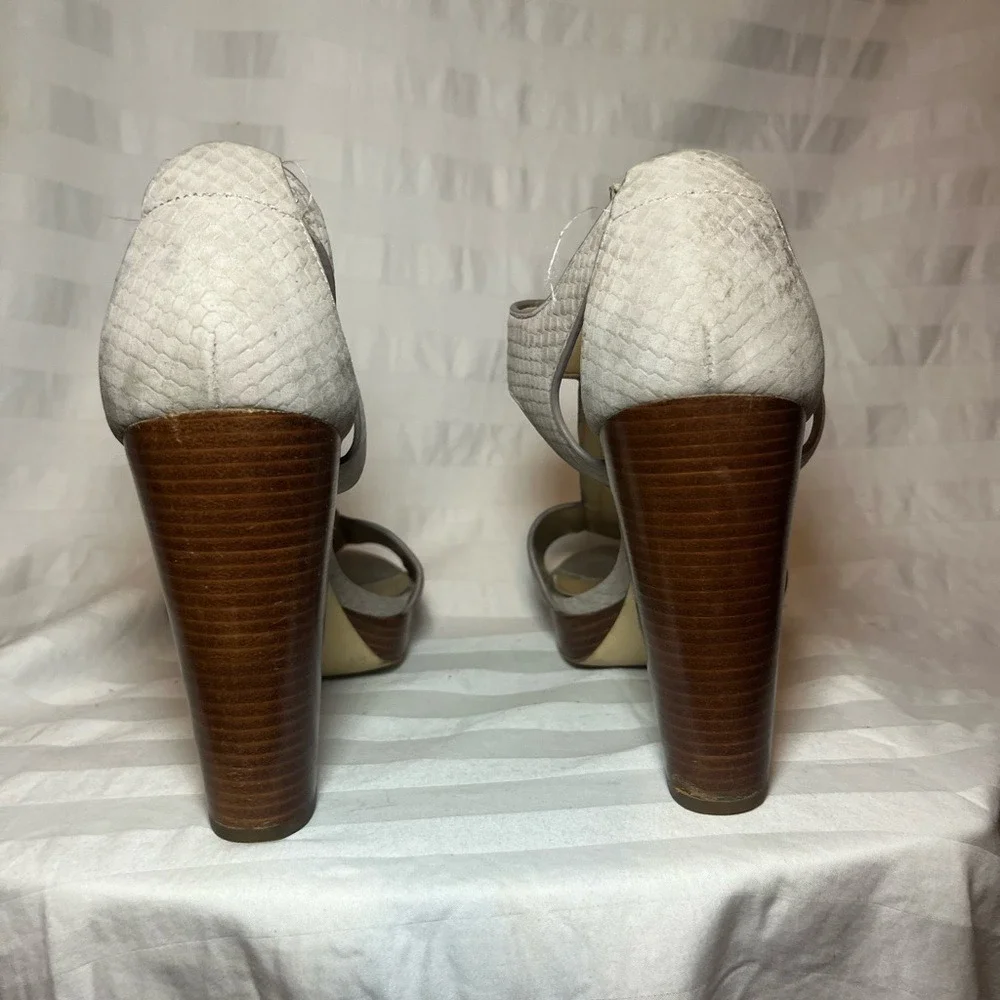 Michael Kors Grey Snakeskin Embossed Platform Sandals Front Zip Heel 8.5